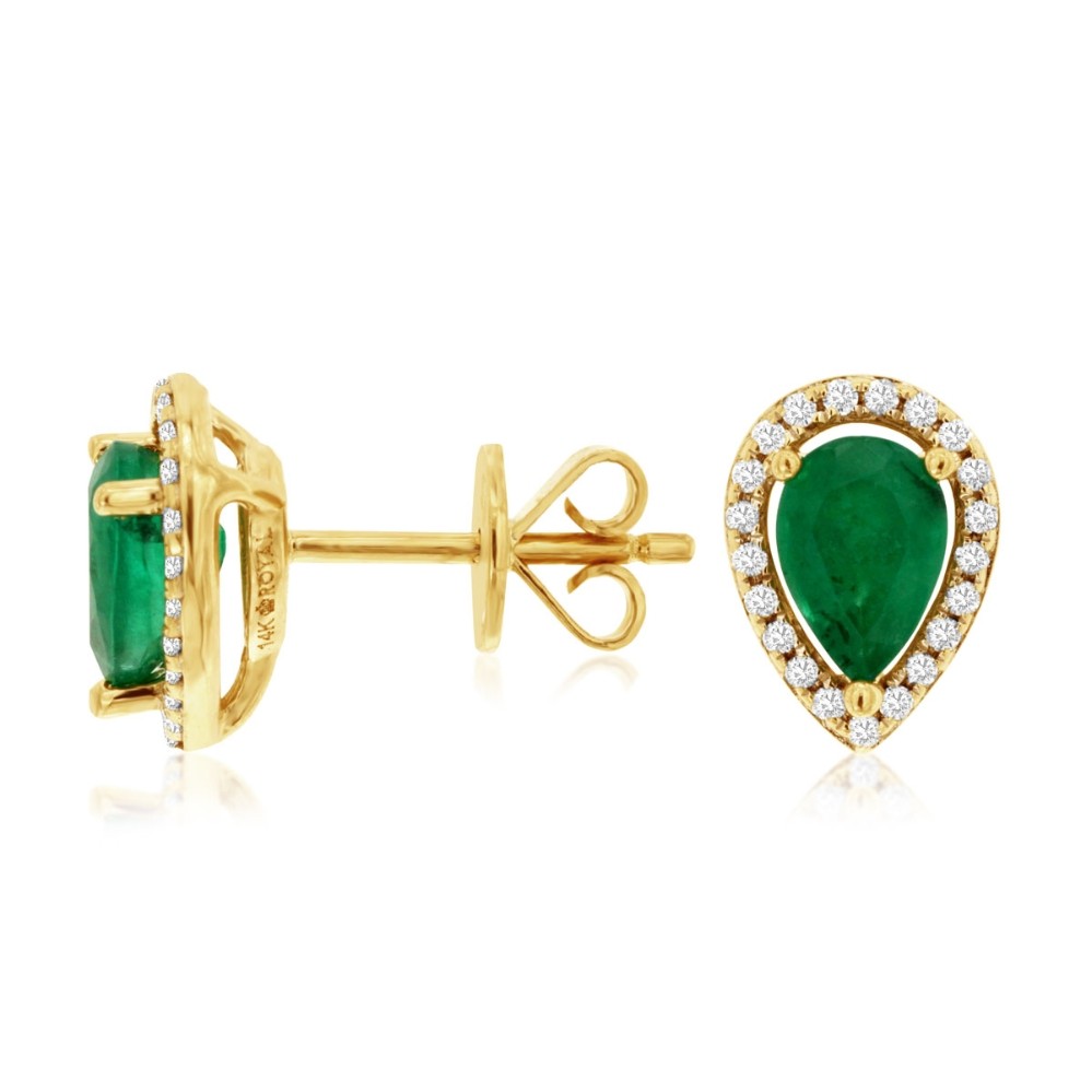 YELLOW GOLD EMERALD & DIAMOND HALO STUDS C7394EM