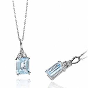 WHITE GOLD AQUAMARINE & DIAMOND PENDANT PW11863AQ