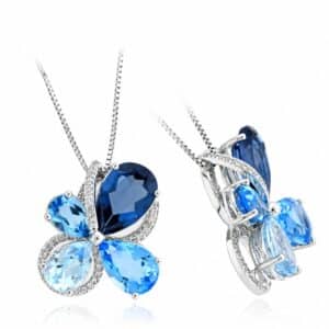 WHITE GOLD BLUE TOPAZ & DIAMOND PENDANT PW10288BT