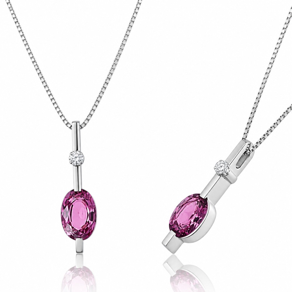 WHITE GOLD PINK SAPPHIRE & DIAMOND PENDANT PWCP8085PS
