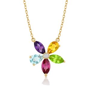 ROSE GOLD MULTI COLORED STONES & DIAMOND NECKLACE PR12622MT