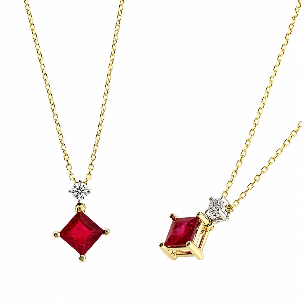 YELLOW GOLD RUBY & DIAMOND PENDANT P13236R18KT