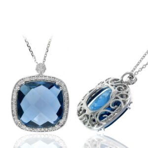 WHITE GOLD BLUE TOPAZ & DIAMOND PENDANT PW11272BT