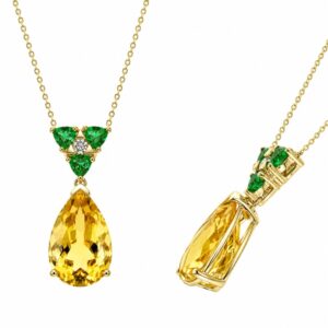 YELLOW GOLD CITRINE, EMERALD & DIAMOND PENDANT P13485ECT