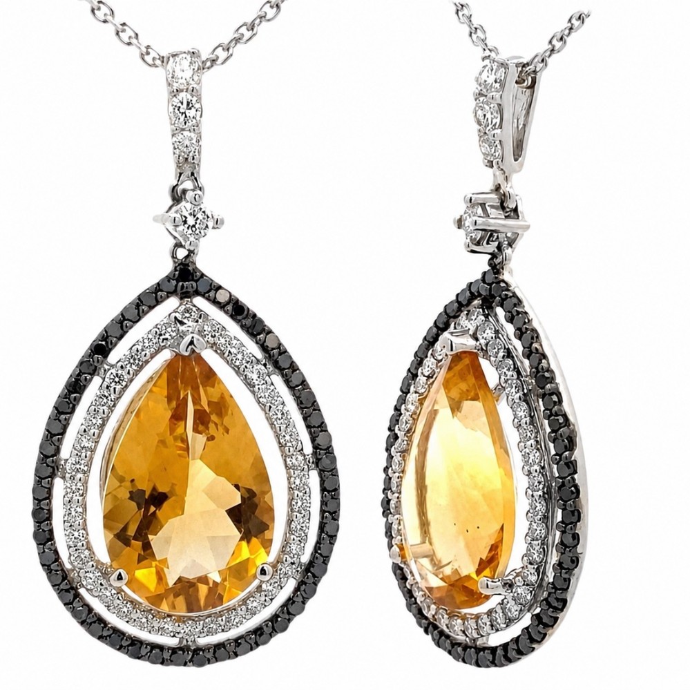 WHITE GOLD CITRINE & DIAMOND PENDANT PW13552CTBW