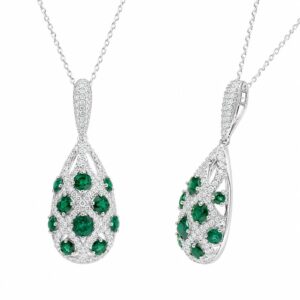 WHITE GOLD EMERALD & DIAMOND PENDANT PW13489E