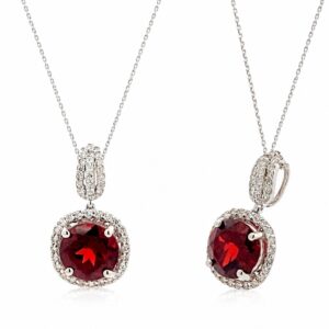 WHITE GOLD GARNET & DIAMOND PENDANT PW11901GT