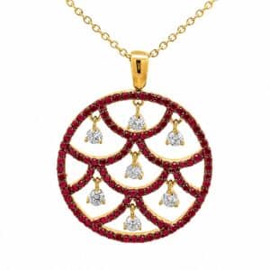 YELLOW GOLD RUBY & DIAMOND PENDANT P13067R