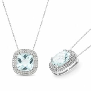 WHITE GOLD AQUAMARINE & DIAMOND PENDANT PW13404AQ