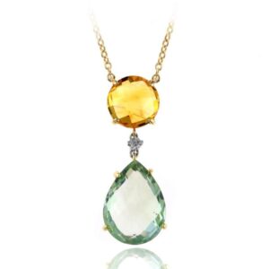 YELLOW GOLD GARNET, CITRINE & DIAMOND NECKLACE N10347GACT