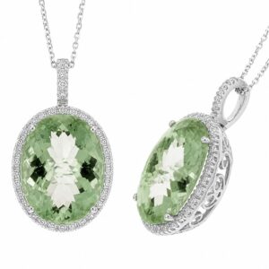 WHITE GOLD GREEN AMETHYST & DIAMOND PENDANT PWC9148GA