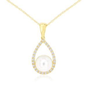 YELLOW GOLD PEARL & DIAMOND PENDANT H2239PL