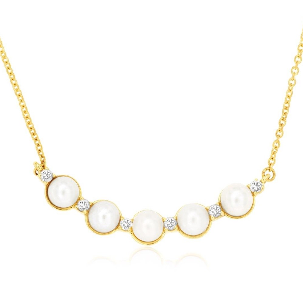 YELLOW GOLD PEARL & DIAMOND NECKLACE H2243PL