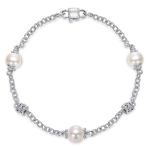 STERLING SILVER FILIGREE & PEARL STATION BRACELET TB2952SVJPL