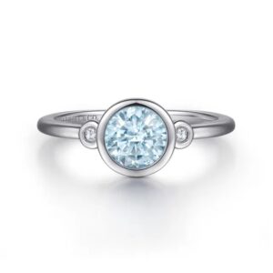 STERLING SILVER AQUAMARINE & DIAMOND RING LR52089SV5AQ
