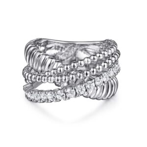 STERLING SILVER WHITE SAPPHITE CRISS CROSS RING LR52335SVJWS