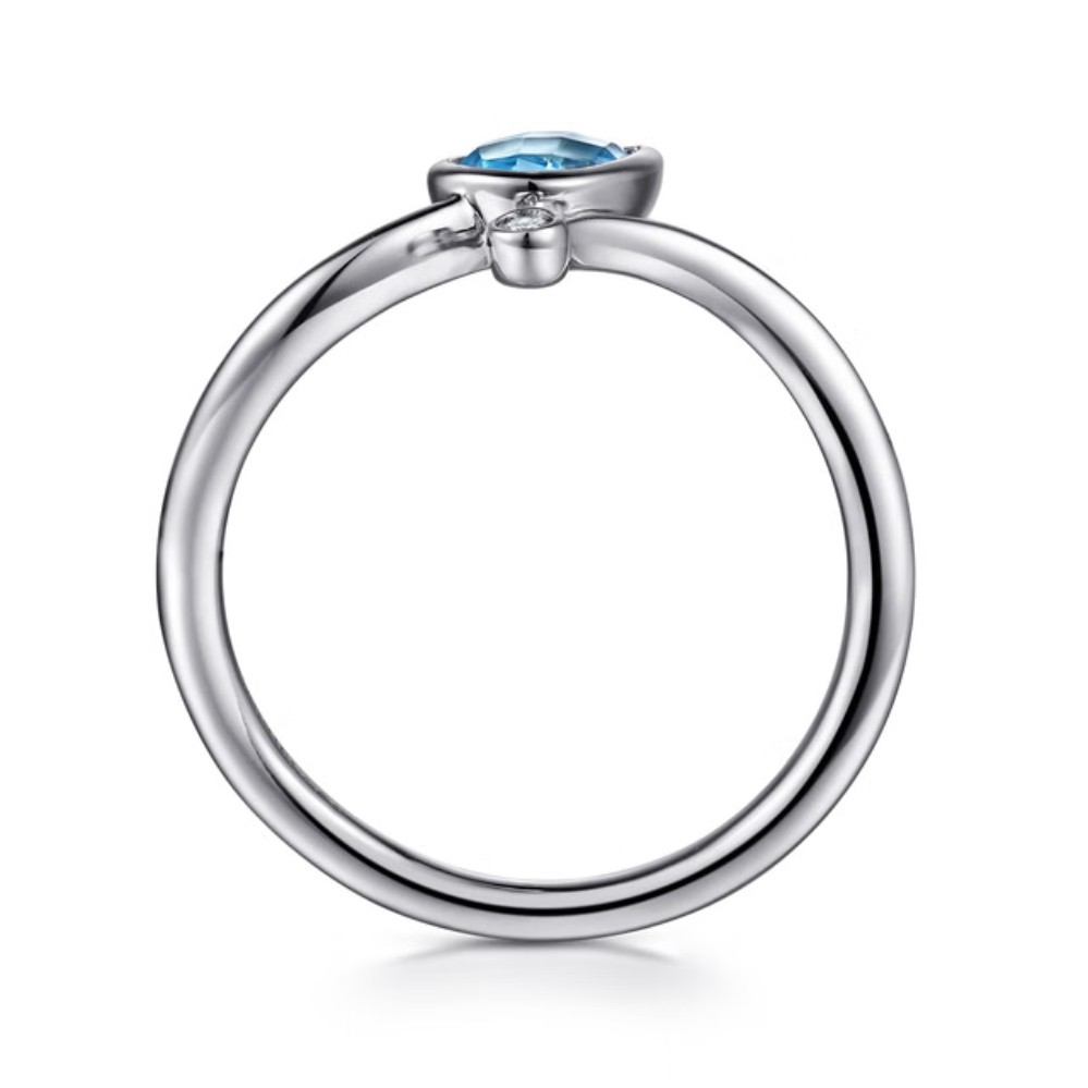 STERLING SILVER BLUE TOPAZ & DIAMOND TEARDROP BYPASS RING LR52253SV5BT
