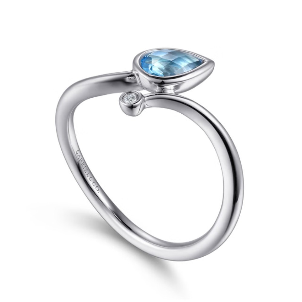 STERLING SILVER BLUE TOPAZ & DIAMOND TEARDROP BYPASS RING LR52253SV5BT