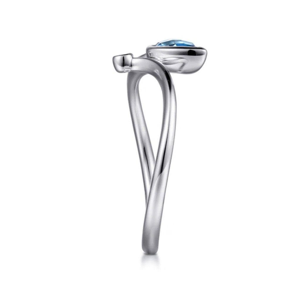 STERLING SILVER BLUE TOPAZ & DIAMOND TEARDROP BYPASS RING LR52253SV5BT