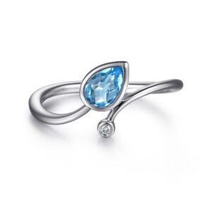STERLING SILVER BLUE TOPAZ & DIAMOND TEARDROP BYPASS RING LR52253SV5BT