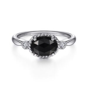 STERLING SILVER ONYX & DIAMOND RING LR51274SV5XO