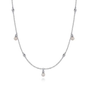 STERLING SILVER PEARL DROP NECKLACE NK7080SVJPB