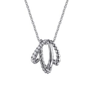 STERLING SILVER WHITE SAPPHIRE TWISTED PENDANT NECKLACE NK7809SVJWS
