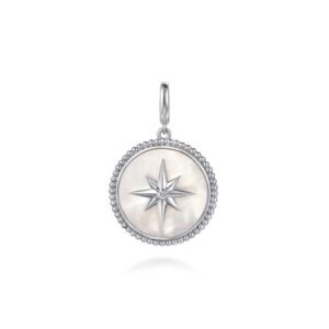 STERLING SILVER WHITE SAPPHIRE & MOTHER OF PEARL MEDALLION PENDANT PT6638SVJMC