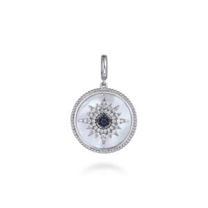 STERLING SILVER BLUE & WHITE SAPPHIRE MEDALLION PENDANT PT6639SVJMC