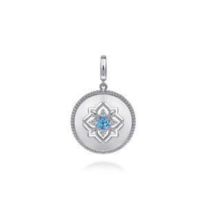 STERLING SILVER BLUE TOPAZ & WHITE SAPPHIRE MEDALLION PENDANT PT6636SVJMC