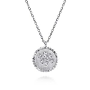 STERLING SILVER DIAMOND PAW PRINT MEDALLION PENDANT NECKLACE NK7911SV5JJ