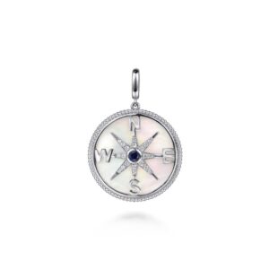STERLING SILVER WHITE SAPPHIRE & MOTHER OF PEARL MEDALLION PENDANT PT7656SBSVJMC