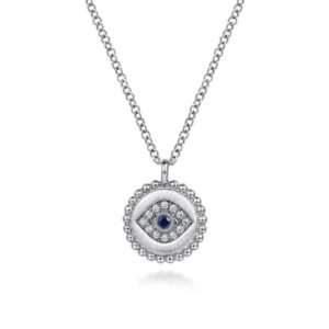 STERLING SILVER SAPPHIRE & DIAMOND EVIL EYE NECKLACE NK6924SV5SB