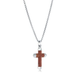 ITALGEM STEEL WOOD-INLAY CROSS NECKLACE SC258