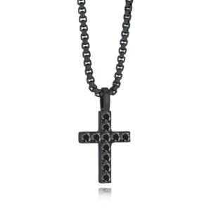 ITALGEM STEEL GUN IP BLACK CZ CROSS NECKLACE SC228-GUN