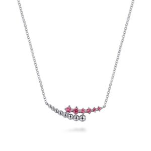 STERLING SILVER PINK TOURMALINE BYPASS BAR NECKLACE NK7906SVJPT