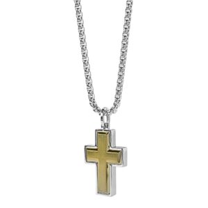 ITALGEM STEEL GOLD-IP BRUSHED CROSS NECKLACE SC73