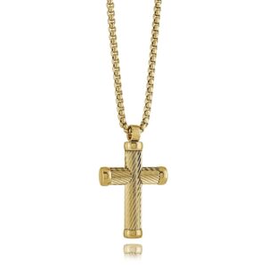 ITALGEM STEEL TWIST WEAVE CROSS PENDANT NECKLACE SC238-GO