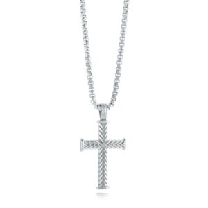 ITALGEM STEEL CHEVRON CROSS NECKLACE SC184-SI