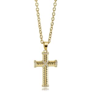 ITALGEM STEEL CHEVRON CZ CROSS NECKLACE SC268-GO
