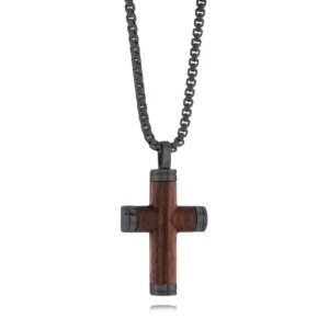 ITALGEM STEEL WOOD CROSS PENDANT SC183-BK