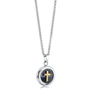 ITALGEM STEEL BLACK-GOLD-IP CROSS-MEDALLION NECKLACE SP478