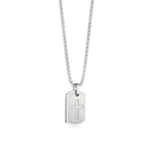 ITALGEM STEEL POLISHED CROSS DOGTAG NECKLACE SP485