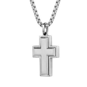 ITALGEM STEEL BRUSHED-CENTER CROSS NECKLACE SC91
