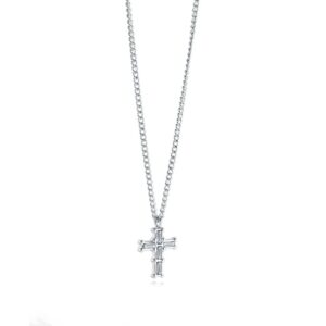 ITALGEM STEEL WHITE-CZ RECTANGULAR CROSS NECKLACE SC284