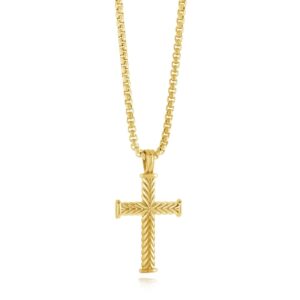 ITALGEM STEEL CHEVRON CROSS NECKLACE SC184-GO