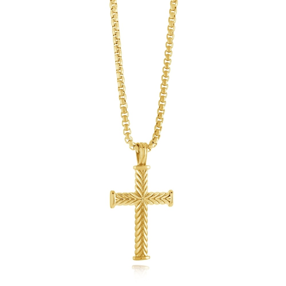 ITALGEM STEEL CHEVRON CROSS NECKLACE SC184-GO
