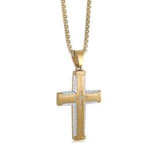 ITALGEM STEEL GOLD-IP WHITE CZ CROSS NECKLACE SC215
