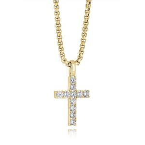 ITALGEM STEEL GOLD IP WHITE CZ CROSS NECKLACE SC199