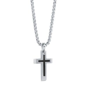 ITALGEM STEEL BLACK-IP MATTE CROSS NECKLACE SC93